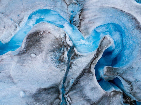 Alaska-Tracy Arm-meltwater stream disappearing into moulin on melting surface of Sawyer Glacier White Modern Wood Framed Art Print with Double Matting by Souders, Paul