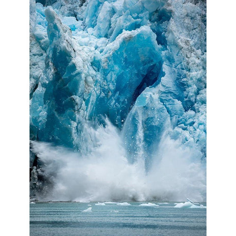Alaska-Tracy Arm-Massive iceberg calving from face of South Sawyer Glacier in Tracy Arm Black Modern Wood Framed Art Print by Souders, Paul