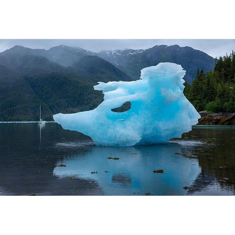 Alaska-Gulf 32 Pilothouse sailboat at anchor near large icebergs from LeConte Glacier grounded Black Modern Wood Framed Art Print by Souders, Paul