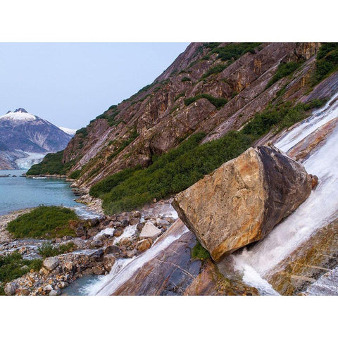 Alaska-Tracy Arm-Fords Terror Wilderness-Waterfall flowing down cliff side along Endicott Arm Black Modern Wood Framed Art Print by Souders, Paul