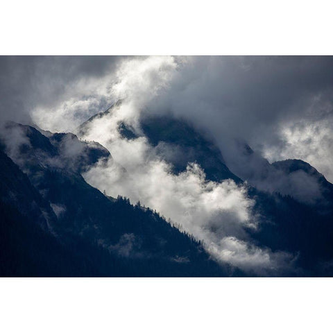 Alaska-Tracy Arm-Fords Terror Wilderness-Morning sun lights mist swirling in mountains Gold Ornate Wood Framed Art Print with Double Matting by Souders, Paul