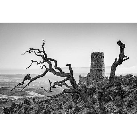Arizona-Grand Canyon National Park-Sunrise at the Desert View Watchtower Black Modern Wood Framed Art Print with Double Matting by Collins, Ann