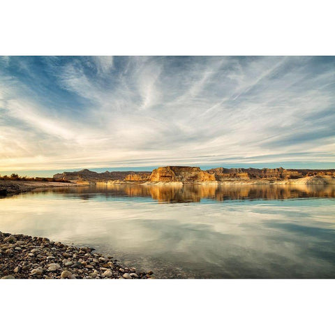 Arizona-Page-Late afternoon at Lake Powells Lone Rock Beach White Modern Wood Framed Art Print by Collins, Ann