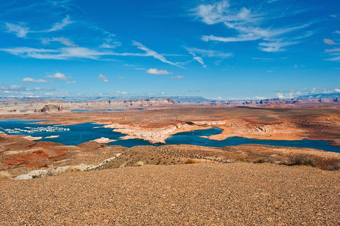 USA-Arizona-Page Glen Canyon National Recreation Area-Lake Powell with low water Black Ornate Wood Framed Art Print with Double Matting by Friel, Bernard
