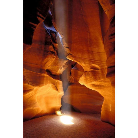 AZ, Page, Sun beam shines onto Antelope canyon White Modern Wood Framed Art Print by Kirkland, Dennis