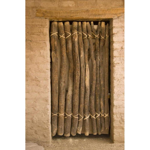 AZ, Tucson Door made of poles in an adobe wall White Modern Wood Framed Art Print by Ross, Nancy ,  Steve