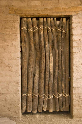 AZ, Tucson Door made of poles in an adobe wall Black Ornate Wood Framed Art Print with Double Matting by Ross, Nancy ,  Steve