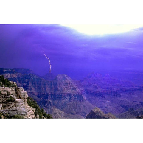 AZ, Grand Canyon, Lightning storm over the canyon White Modern Wood Framed Art Print by Welling, Dave