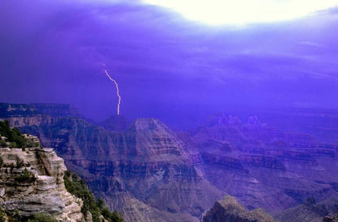 AZ, Grand Canyon, Lightning storm over the canyon White Modern Wood Framed Art Print with Double Matting by Welling, Dave
