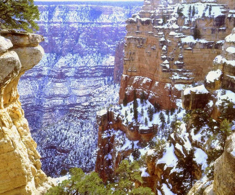 AZ, Grand Canyon, Winter snow on rock formations White Modern Wood Framed Art Print with Double Matting by Talbot Frank, Christopher