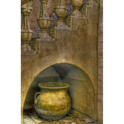 AZ, Sedona Ceramic pot in niche under stairway Black Modern Wood Framed Art Print with Double Matting by OBrien, Jay
