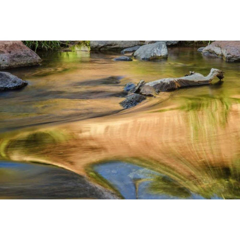 USA, Arizona, Sedona Autumn reflections on water Gold Ornate Wood Framed Art Print with Double Matting by OBrien, Jay