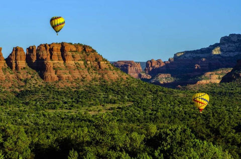 Arizona Hot-air balloons over Red Rocks SP White Modern Wood Framed Art Print with Double Matting by OBrien, Jay