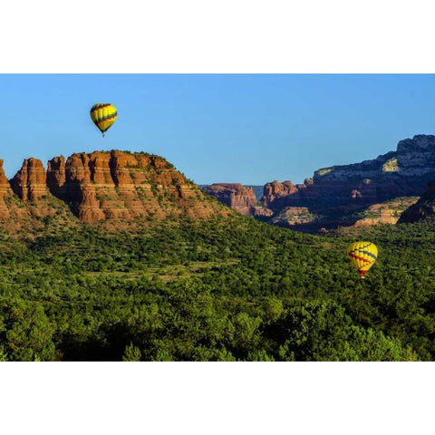 Arizona Hot-air balloons over Red Rocks SP White Modern Wood Framed Art Print by OBrien, Jay