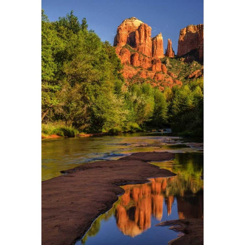 USA, Arizona Cathedral Rock reflects in creek Black Modern Wood Framed Art Print by OBrien, Jay