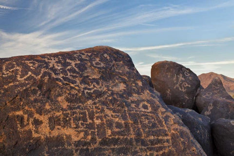 AZ, Gila Bend Petroglyphs on boulders White Modern Wood Framed Art Print with Double Matting by Paulson, Don
