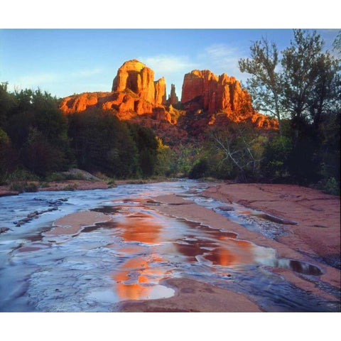 AZ, Sedona Cathedral Rock reflects in Oak Creek Gold Ornate Wood Framed Art Print with Double Matting by Talbot Frank, Christopher
