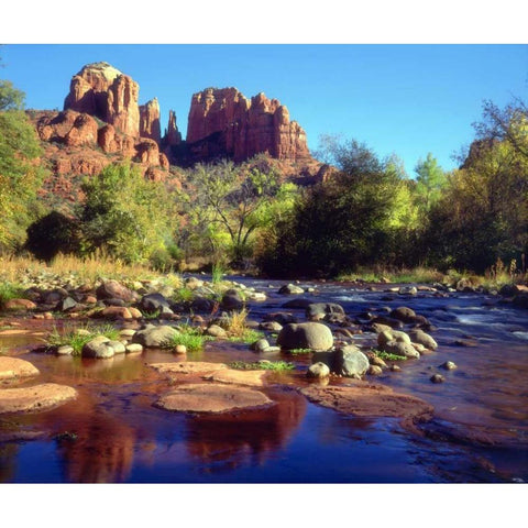 Arizona, Sedona Cathedral Rock and Oak Creek White Modern Wood Framed Art Print by Talbot Frank, Christopher