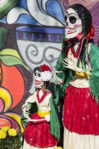 AZ, Phoenix Skeleton and mural at celebration Black Ornate Wood Framed Art Print with Double Matting by Kaveney, Wendy