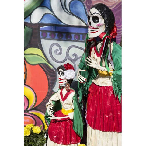 AZ, Phoenix Skeleton and mural at celebration Black Modern Wood Framed Art Print by Kaveney, Wendy