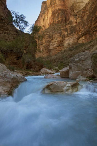 AZ, Grand Canyon, Havasu Creeks through a gorge White Modern Wood Framed Art Print with Double Matting by Grall, Don