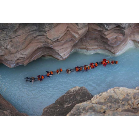 AZ, Grand Canyon, Students float on Havasu Creek Black Modern Wood Framed Art Print with Double Matting by Grall, Don