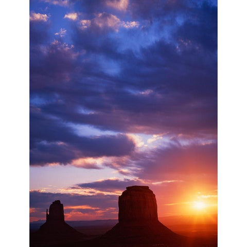 Arizona-Monument Valley Sunrise silhouettes of formations  Gold Ornate Wood Framed Art Print with Double Matting by Jaynes Gallery