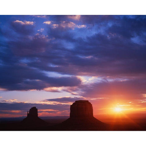 Arizona-Monument Valley Sunrise silhouettes of formations  Black Modern Wood Framed Art Print by Jaynes Gallery