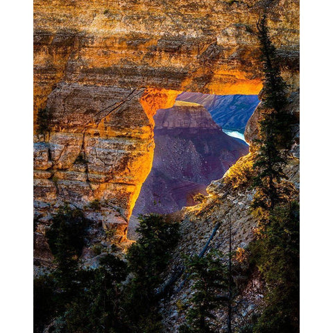 Arizona-Grand Canyon National Park View through hole in canyon wall at sunrise  Black Modern Wood Framed Art Print with Double Matting by Jaynes Gallery