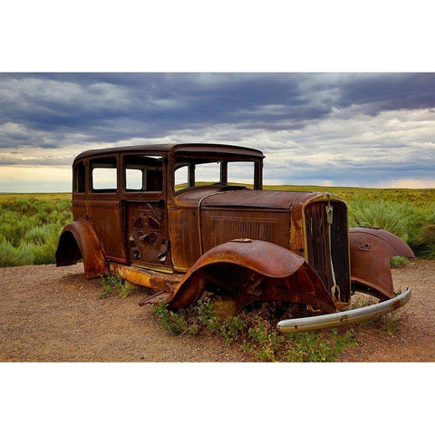Rusty old 1931 Studebaker at the Painted Forest National Park-Arizona-USA White Modern Wood Framed Art Print by Jaynes Gallery