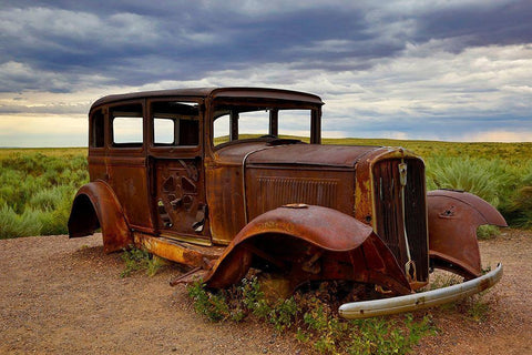 Rusty old 1931 Studebaker at the Painted Forest National Park-Arizona-USA White Modern Wood Framed Art Print with Double Matting by Jaynes Gallery