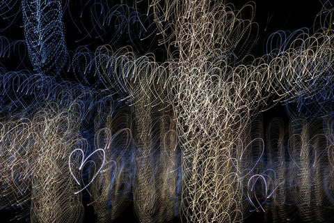 USA-Arizona-Buckeye-Abstract of decorated trees at night during Christmas Black Ornate Wood Framed Art Print with Double Matting by Jaynes Gallery