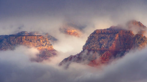 USA-Arizona-Grand Canyon-Foggy sunrise on canyon White Modern Wood Framed Art Print with Double Matting by Jaynes Gallery