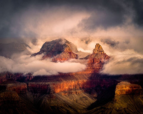 USA-Arizona-Grand Canyon-Foggy sunrise on canyon Black Ornate Wood Framed Art Print with Double Matting by Jaynes Gallery
