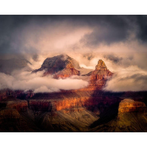 USA-Arizona-Grand Canyon-Foggy sunrise on canyon Gold Ornate Wood Framed Art Print with Double Matting by Jaynes Gallery