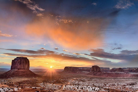 Sunrise-Monument Valley White Modern Wood Framed Art Print with Double Matting by Ford, John