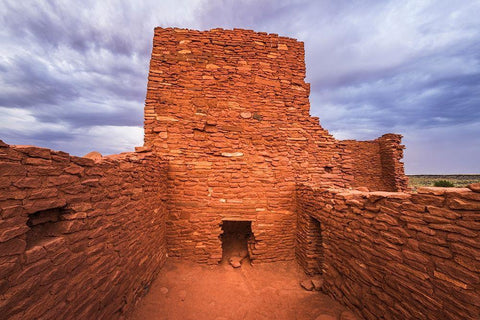 Approaching storm over Wukoki Ruin-Wupatki National Monument-Arizona White Modern Wood Framed Art Print with Double Matting by Bishop, Russ