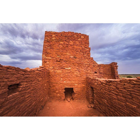 Approaching storm over Wukoki Ruin-Wupatki National Monument-Arizona Black Modern Wood Framed Art Print by Bishop, Russ