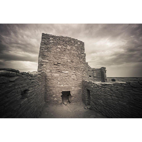 Approaching storm over Wukoki Ruin-Wupatki National Monument-Arizona White Modern Wood Framed Art Print by Bishop, Russ