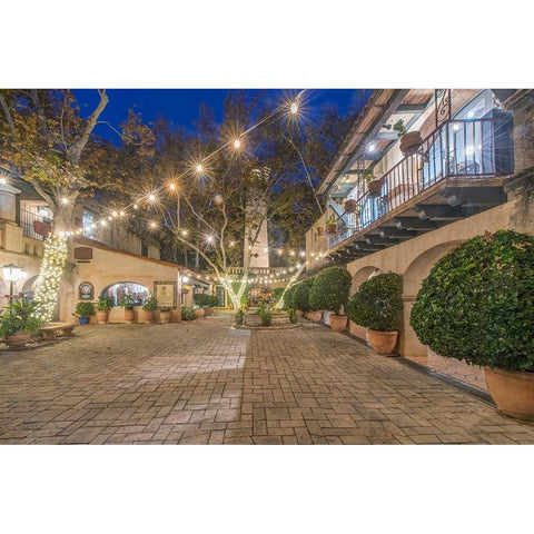 Arizona-Sedona Tlaquepaque at dawn-high end shopping center with art galleries and boutique stores Black Modern Wood Framed Art Print by Tilley, Rob