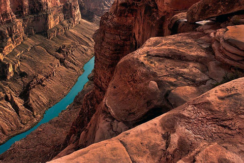 Colorado River meanders through the Grand Canyon below Toroweap Overlook Black Ornate Wood Framed Art Print with Double Matting by SMO