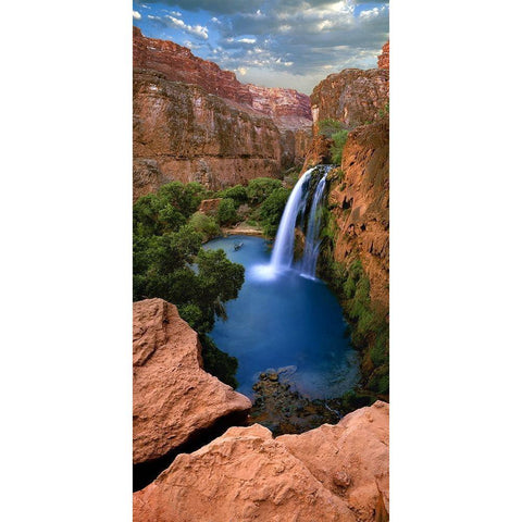 Havasu Falls at the bottom of the grand canyon Black Modern Wood Framed Art Print by SMO