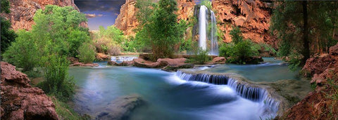 Havasu Falls at the bottom of the Grand Canyon in Arizona Black Ornate Wood Framed Art Print with Double Matting by SMO