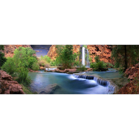 Havasu Falls at the bottom of the Grand Canyon in Arizona Black Modern Wood Framed Art Print by SMO