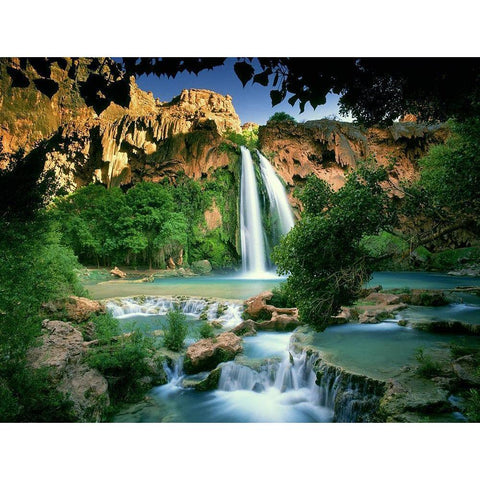 Havasu Falls at the bottom of the Grand Canyon in Arizona Black Modern Wood Framed Art Print by SMO