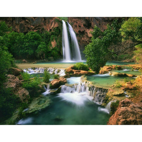 Havasu Falls at the bottom of the Grand Canyon in Arizona Black Modern Wood Framed Art Print by SMO