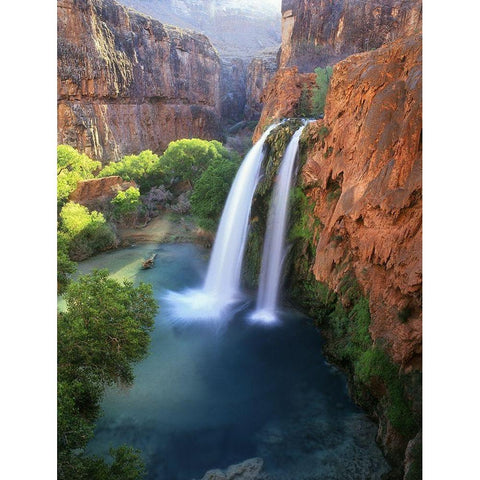 Havasu Falls at the bottom of the Grand Canyon in Arizona Black Modern Wood Framed Art Print by SMO