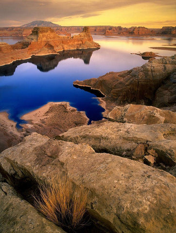 Sunset over Lake Powell in northern Arizona White Modern Wood Framed Art Print with Double Matting by SMO
