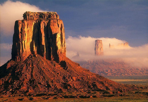 Clouds dance in the buttes in Monument Valley-on the Arizona-Utah border White Modern Wood Framed Art Print with Double Matting by SMO
