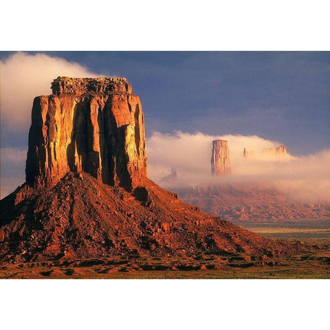 Clouds dance in the buttes in Monument Valley-on the Arizona-Utah border Black Modern Wood Framed Art Print with Double Matting by SMO